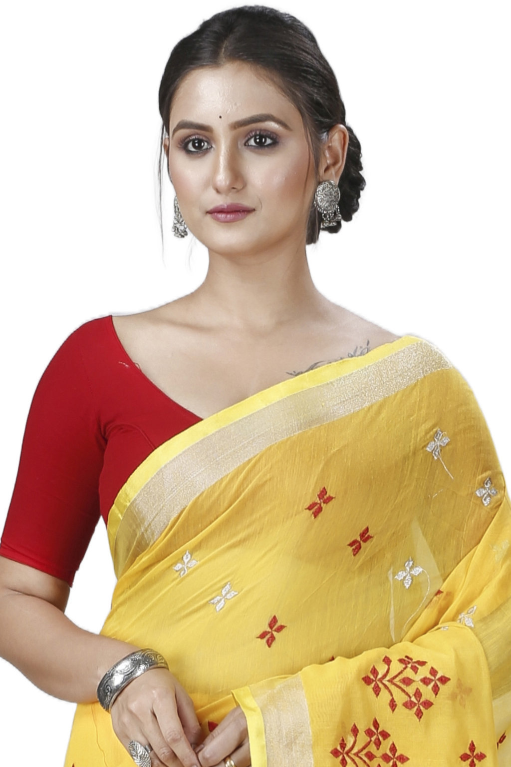 Yellow Blended Cotton Tamasi Hand Loom Saree (1211)